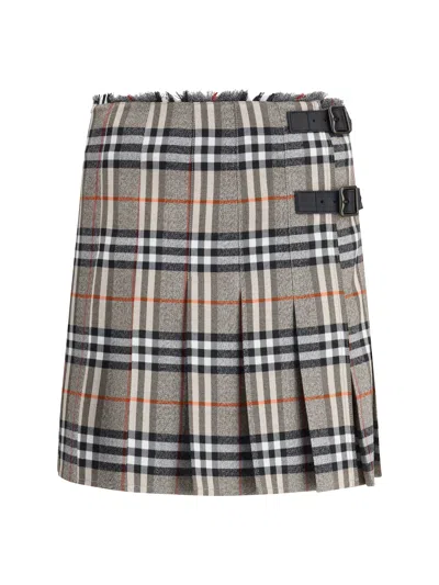 Burberry Women Check Archive Wool Miniskirt In White