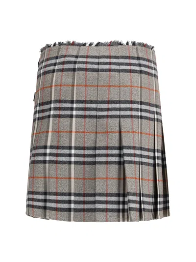 Burberry Women Check Archive Wool Miniskirt In White