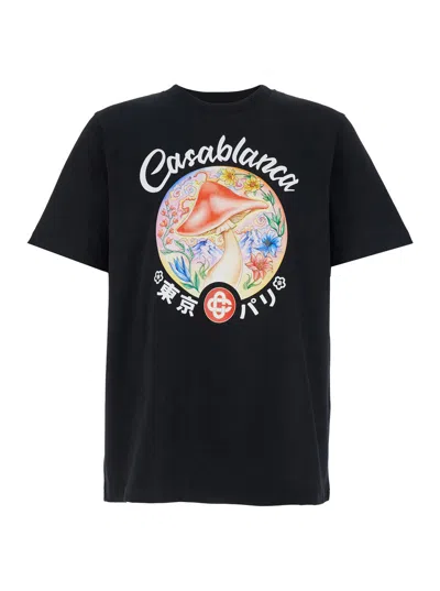 Casablanca Black Crewneck T-shirt With Logo On The Front In Cotton Man In Black