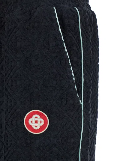 Casablanca Black Pants With All-over Embossed Monogram And Drawstring Waist In Black