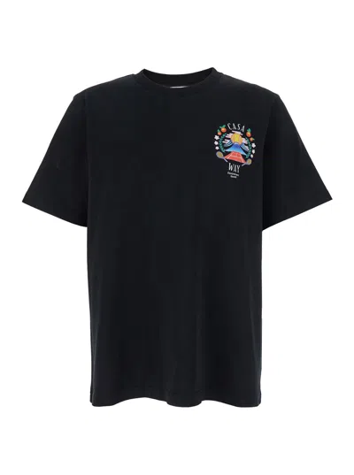 Casablanca Casa Way Mountain Printed Organic Cotton-jersey T-shirt In Black