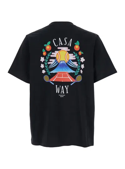Casablanca Casa Way Mountain Printed Organic Cotton-jersey T-shirt In Black