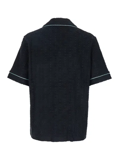 Casablanca Black Shirt With Classic Lapels And All-over Embossed Monogram In Black