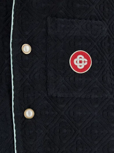 Casablanca Black Shirt With Classic Lapels And All-over Embossed Monogram In Black