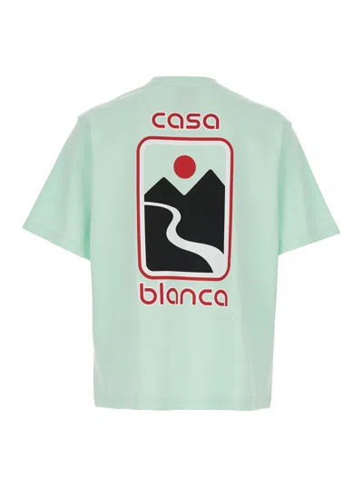 Casablanca Green T-shirt With Crewneck And Logo On The Front And Maxi Logo On The Back