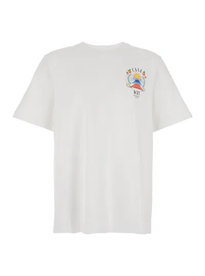 Casablanca T-shirt Girocollo Con Logo Sul Fronte In Cotone Bianca Uomo In Neutral