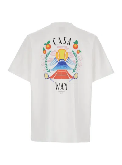Casablanca T-shirt Girocollo Con Logo Sul Fronte In Cotone Bianca Uomo In Neutral