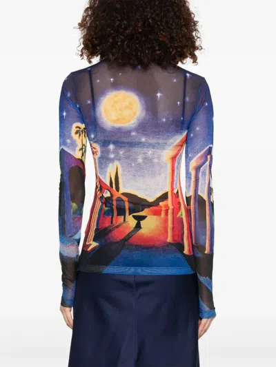 Casablanca Sheer Mesh Top Graphic Print