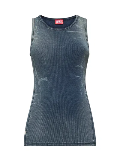 Diesel Ribbed Sleeveless Tank Top With Faded Effect In Blue