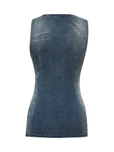 Diesel Ribbed Sleeveless Tank Top With Faded Effect In Blue