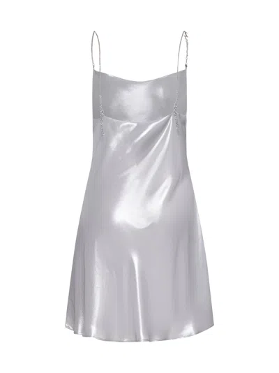 Diesel Women Short Metallic Dress With Shawl Neckline In Gray