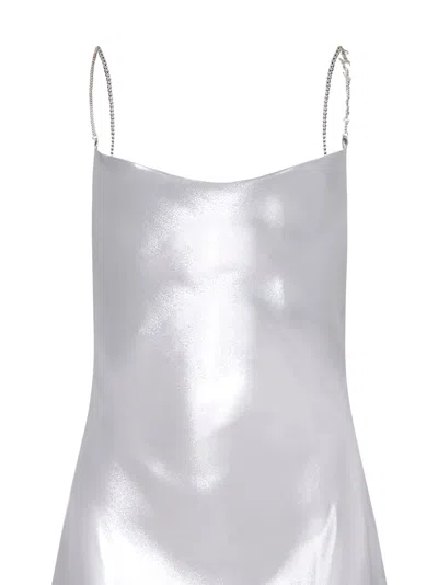 Diesel Women Short Metallic Dress With Shawl Neckline In Gray