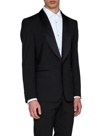 Dolce & Gabbana Men Black Stretch Wool Sicilia Tuxedo Blazer In Black