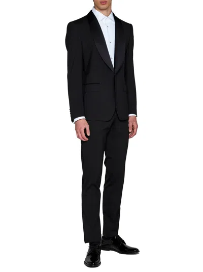 Dolce & Gabbana Men Black Stretch Wool Sicilia Tuxedo Blazer In Black