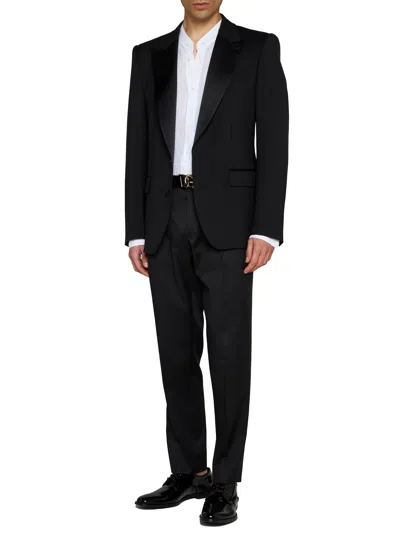 Dolce & Gabbana Men Black Stretch Wool Sicilia Tuxedo Blazer In Black