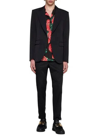 Dolce & Gabbana Men Black Technical Fabric Sicilia Single-breasted Blazer In Black