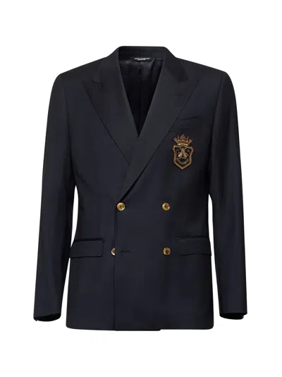 Dolce & Gabbana Blue Wool Double-breasted Blazer In Blue