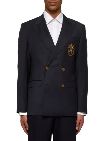 Dolce & Gabbana Blue Wool Double-breasted Blazer In Blue