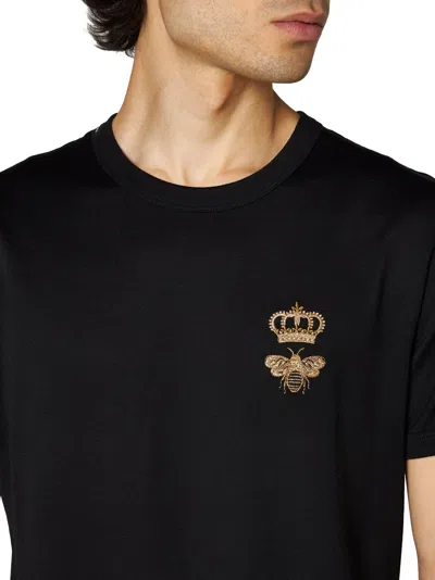 Dolce & Gabbana Embroidered Bee And Crown Cotton T-shirt In Black