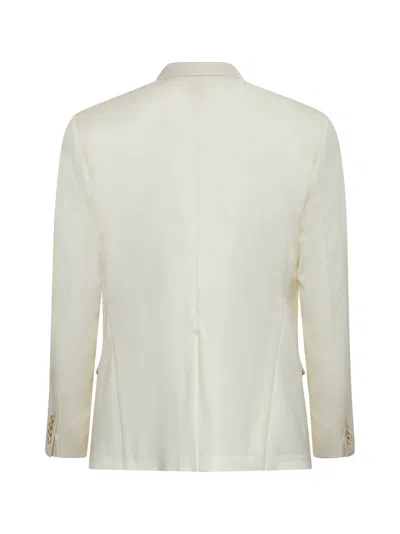 Dolce & Gabbana Men Ivory Flannel Double-breasted Blazer In White