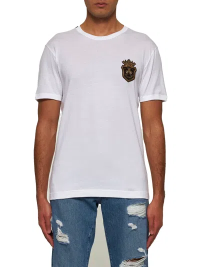 Dolce & Gabbana White Heraldic Patch Cotton T-shirt In White
