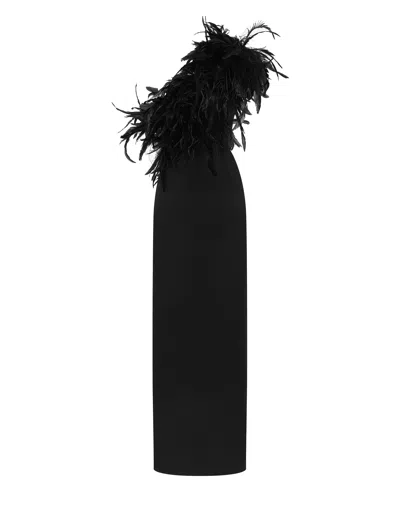 Dolce & Gabbana Women Black Stretch Cady Long One-shoulder Dress In Black