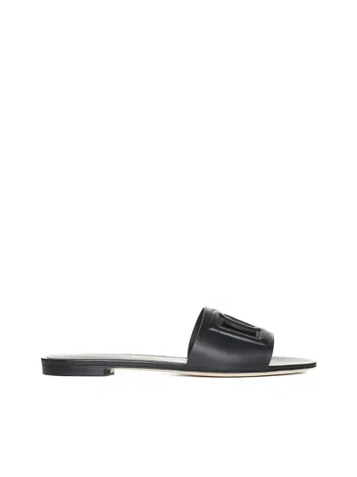 Dolce & Gabbana Dolce&gabbana Women Dg Logo Rubber Beachwear Sliders In Black