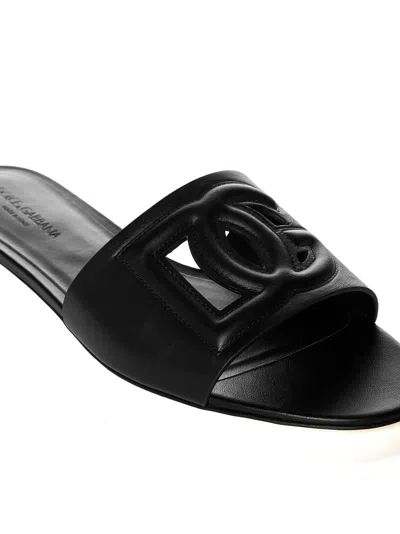 Dolce & Gabbana Dolce&gabbana Women Dg Logo Rubber Beachwear Sliders In Black