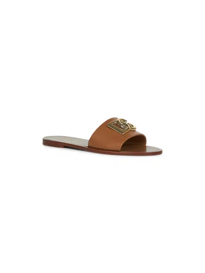 Dolce & Gabbana Women Camel Calf Leather Bianca Slides In Multi