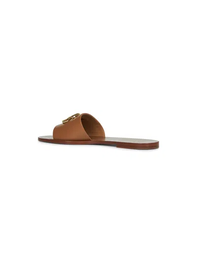Dolce & Gabbana Women Camel Calf Leather Bianca Slides In Multi
