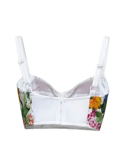 Dolce & Gabbana Multicolor Top With All-over Floral Motif And Adjustable Shoulder Straps In Cotton Blend Woman In Red