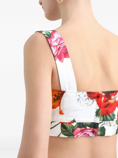 Dolce & Gabbana Multicolor Croped Top With Square Neck And All-over Floral Design In Cotton Woman In Red