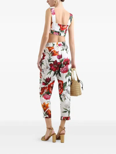 Dolce & Gabbana Multicolor Croped Top With Square Neck And All-over Floral Design In Cotton Woman In Red