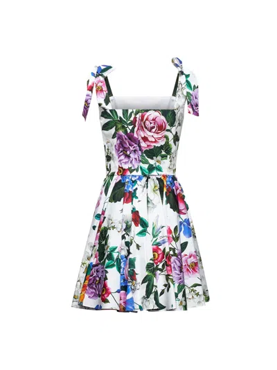 Dolce & Gabbana Women Flower Print Cotton Minidress In Blue