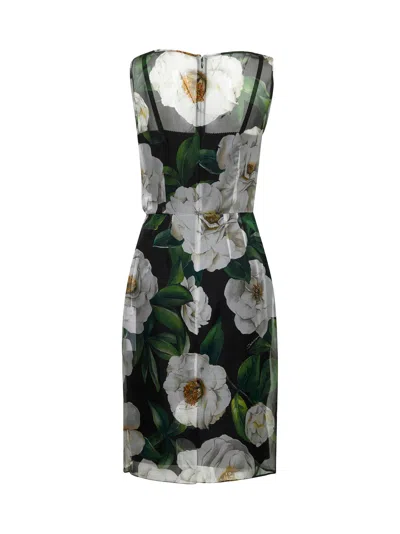 Dolce & Gabbana Women Gardenia Print Silk Chiffon Sheath Dress In Black