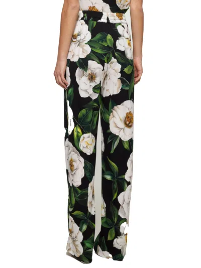 Dolce & Gabbana Gardenia Print Stretch Silk Charmeuse Pajama Pants In White