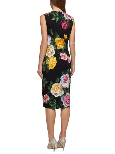 Dolce & Gabbana Women Peony And Rose Print Calf-lenght Sheath Dress In Black