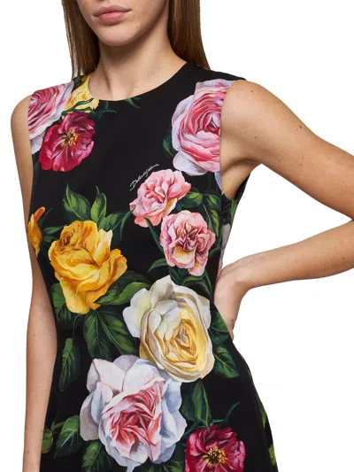 Dolce & Gabbana Women Peony And Rose Print Calf-lenght Sheath Dress In Black