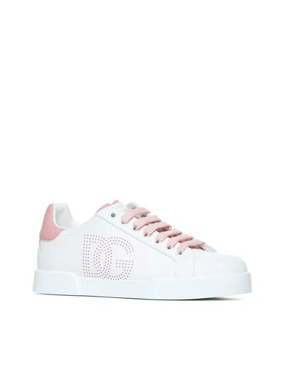 Dolce & Gabbana Portofino Low-top Leather Sneakers With Lateral Monogram In Pink