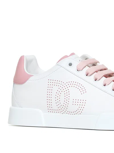 Dolce & Gabbana Portofino Low-top Leather Sneakers With Lateral Monogram In Pink
