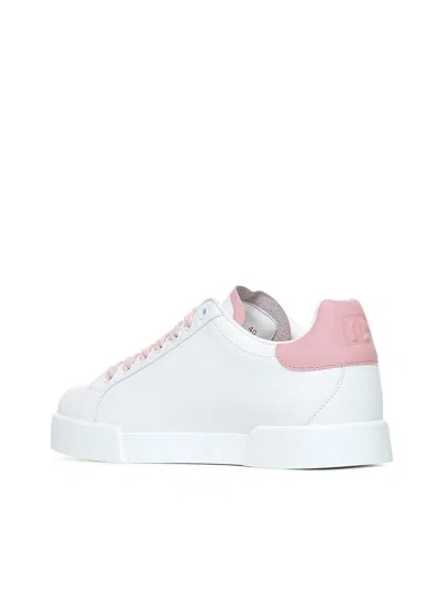Dolce & Gabbana Portofino Low-top Leather Sneakers With Lateral Monogram In Pink
