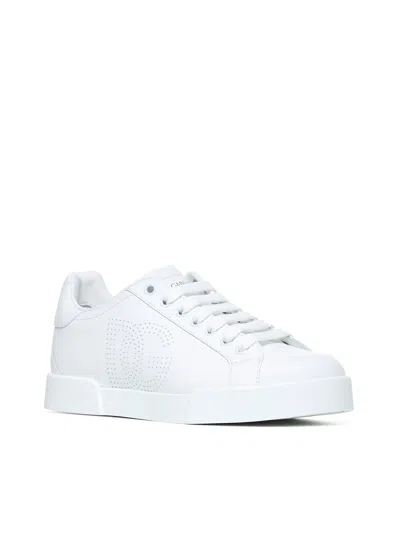 Dolce & Gabbana Women Portofino Low-top Leather Sneakers With Lateral Monogram In White