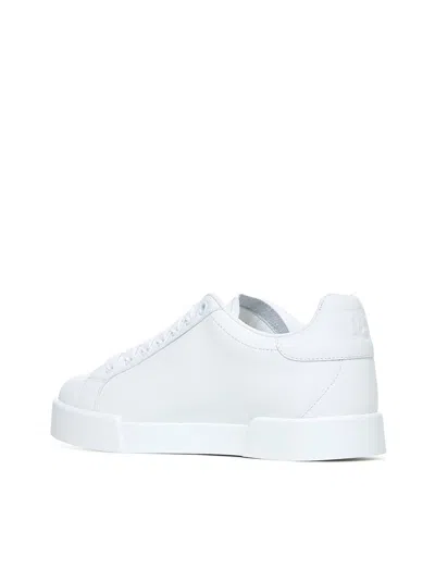Dolce & Gabbana Women Portofino Low-top Leather Sneakers With Lateral Monogram In White