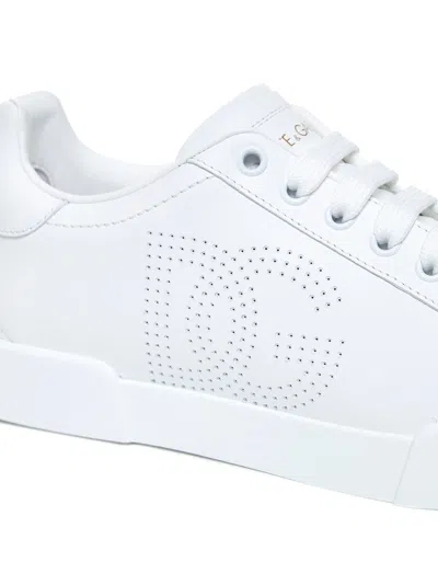 Dolce & Gabbana Women Portofino Low-top Leather Sneakers With Lateral Monogram In White