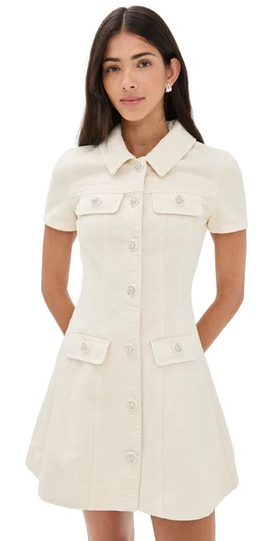 Self-portrait Structured Beige Dress With Classic Collar And Flap Pockets In Neutral
