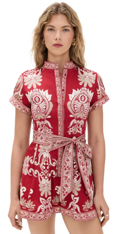 Alice And Olivia Lucy Roll Sleeve Button Down Romper Serenade Dark Cherry