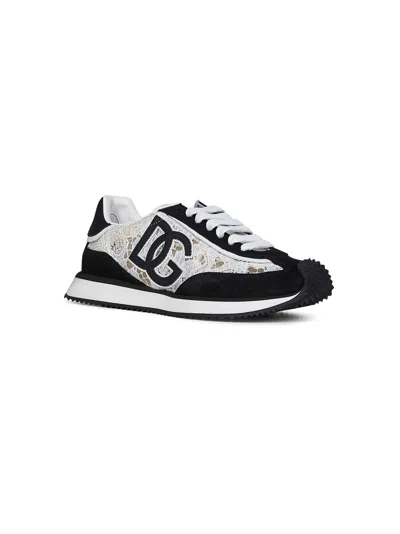 Dolce & Gabbana Black And White Low Top With Lace Details And Dg Patch On The Side In Black