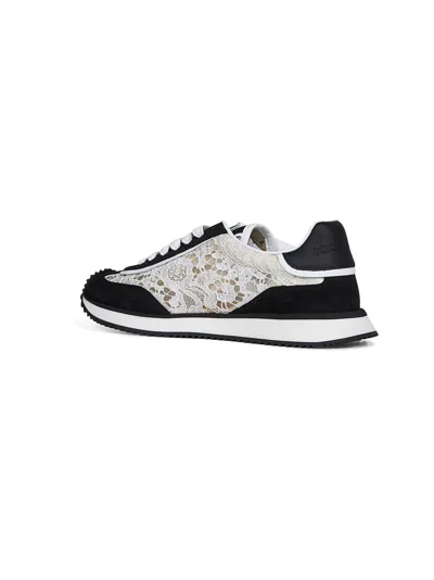 Dolce & Gabbana Black And White Low Top With Lace Details And Dg Patch On The Side In Black