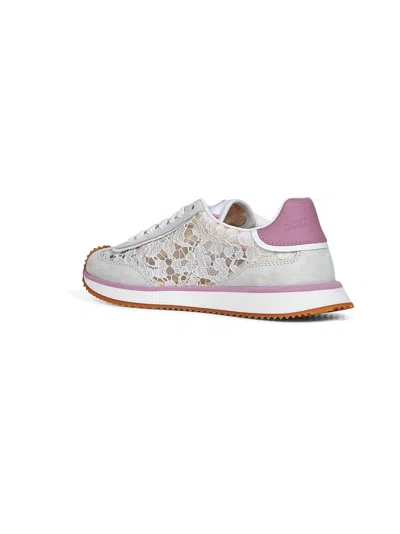 Dolce & Gabbana White Low Top With Lace Details And Dg Patch On The Side In Fabric And Suede Blend Woman In Multi