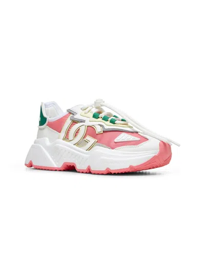Dolce & Gabbana Daymaster Sneakers In Nylon And Leather Color White And Pink